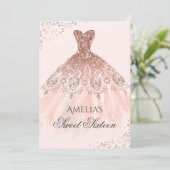 Rose Gold Dress Sparkle Sweet Sixteen Invitation (Standing Front)