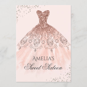 Rose Gold Dress Sparkle Sweet Sixteen Invitation