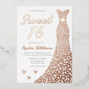 Rose Gold Dress Sweet 16 16th Birthday Foil Invitation