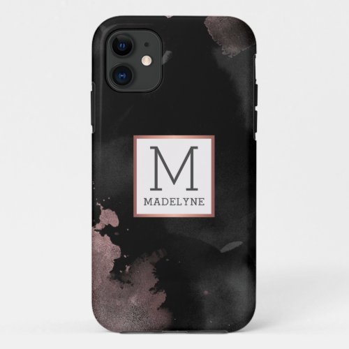 Rose Gold Drip Black Girly Monogram Name iPhone 11 Case