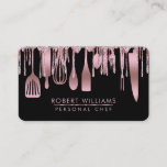 Rose Gold Drip Chef Kitchen Tools Glitter Faux Business Card