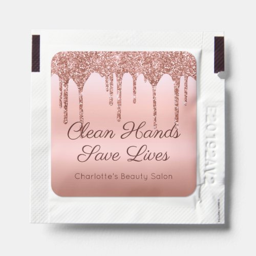 Rose Gold Drip Glam Modern Beauty Business Promo Hand Sanitizer Packet