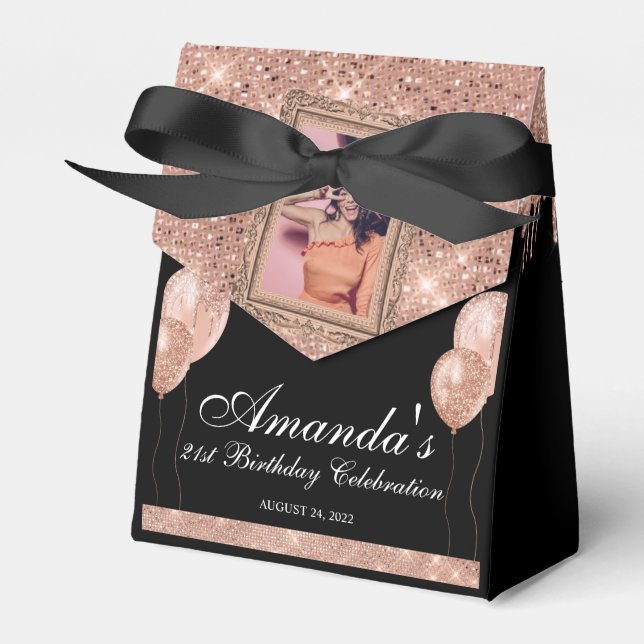 Rose Gold Drip Glamour Photo Favor Boxes (Front Side)