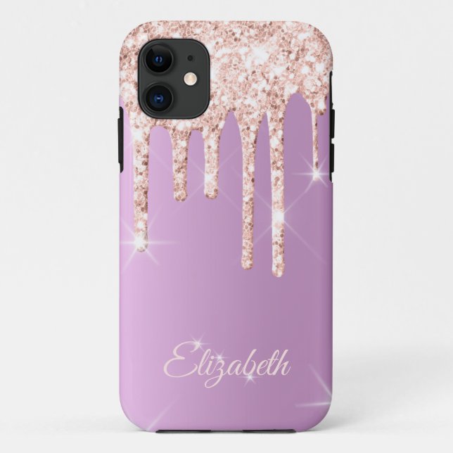 Rose Gold Drip Lavender Glitter Sparkle Monogram Case-Mate iPhone Case (Back)