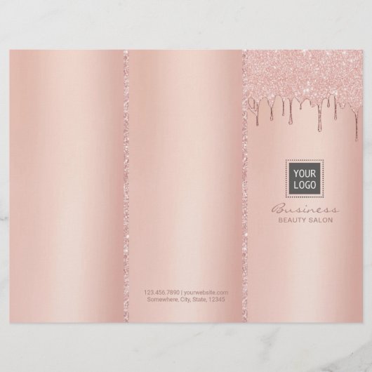Rose Gold Dripping Beauty Salon Tri-Fold Bruchures (Front)