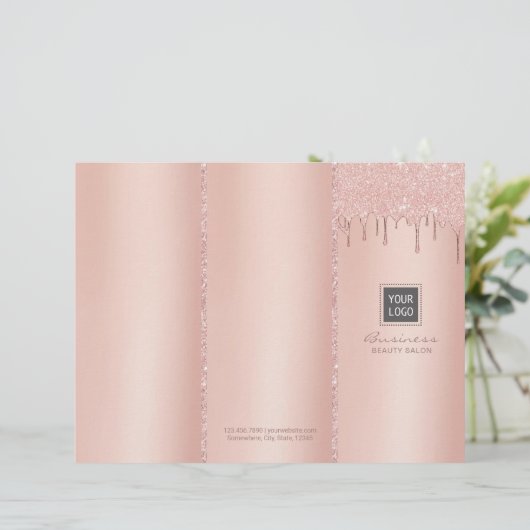 Rose Gold Dripping Beauty Salon Tri-Fold Bruchures (Standing Front)