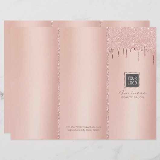 Rose Gold Dripping Beauty Salon Tri-Fold Bruchures (Front/Back)