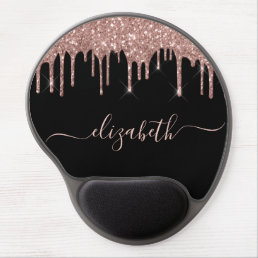 Rose Gold Dripping Glitter Black Gel Mouse Pad