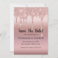 Rose Gold Dripping Glitter Blush Pink Trendy Save The Date