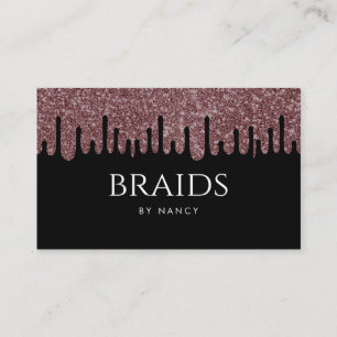 Rose Gold Dripping Glitter Braids Business Card