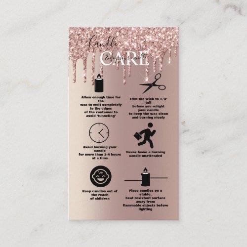 Rose Gold Dripping Glitter Candle Care   Business Card