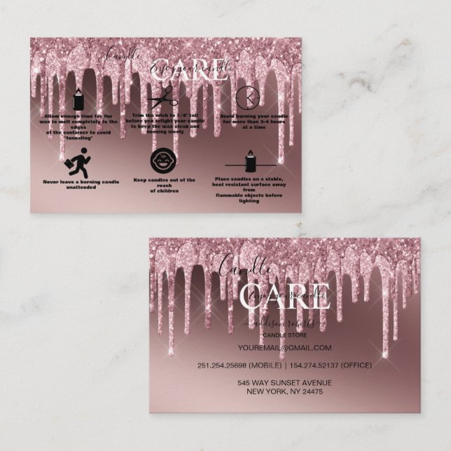 Rose Gold Dripping Glitter Candle Care    Business Card (Front/Back)