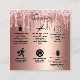 Rose Gold Dripping Glitter Candle Care Square Business Card