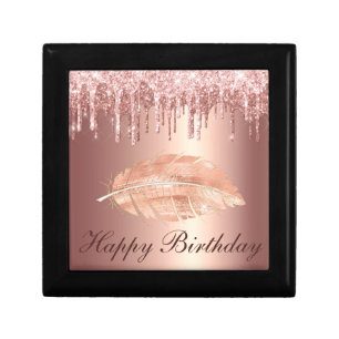 Rose Gold Dripping Glitter & Diamond Birthday Gift Box