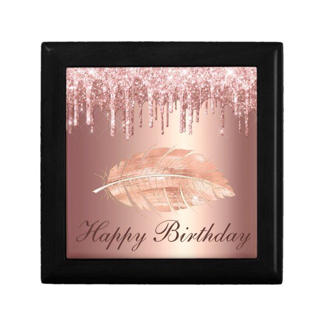 Rose Gold Dripping Glitter & Diamond Birthday Gift Box (Front)