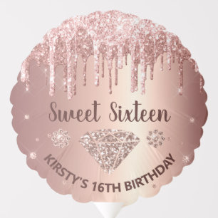 Rose Gold Dripping Glitter & Diamond Sweet 16  Balloon