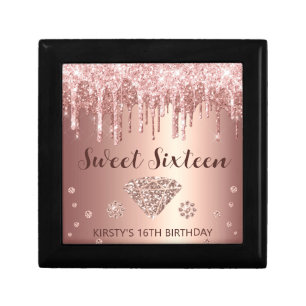 Rose Gold Dripping Glitter & Diamond Sweet 16 Gift Box