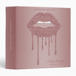 Rose Gold Dripping Glitter Lips Appointment Book 3 Ring Binder