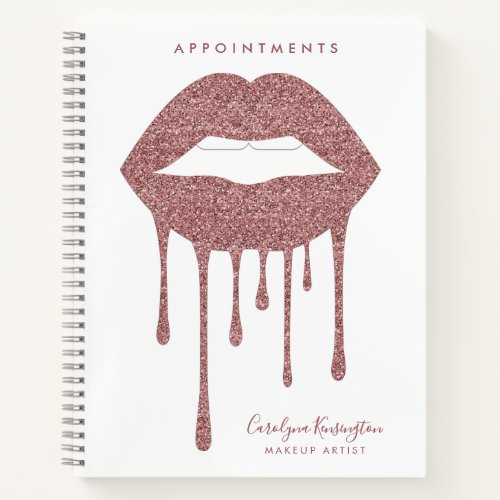 Rose Gold Dripping Glitter Lips Makeup Appointment Notebook