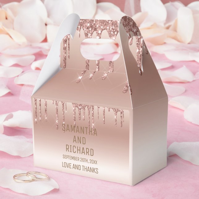 Rose Gold Dripping Glitter Metallic Shine Favor Boxes (Wedding)