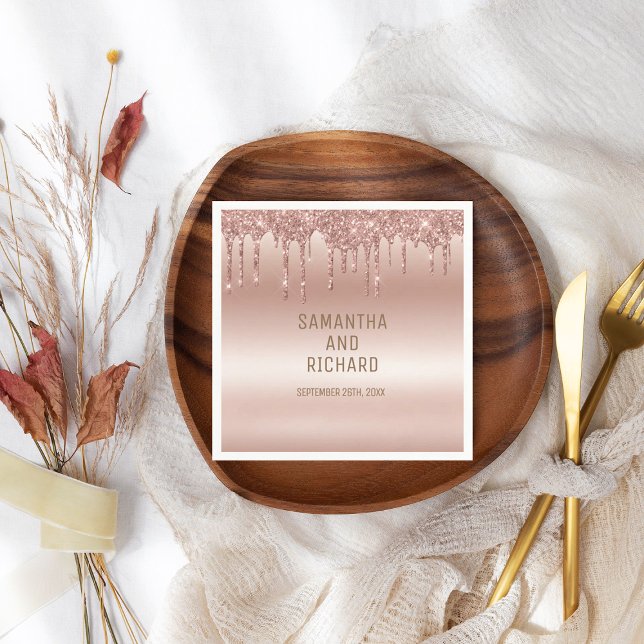 Rose Gold Dripping Glitter Metallic Shine Napkins (Creator Uploaded)