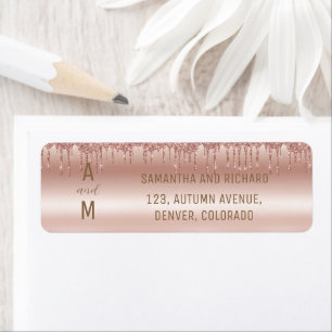 Rose Gold Dripping Glitter Metallic Shine Return Label