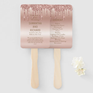 Rose Gold Dripping Glitter Metallic Shine Wedding  Hand Fan