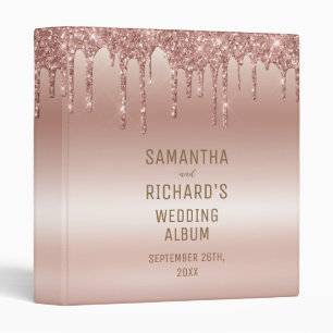 Rose Gold Dripping Glitter Metallic Wedding Album 3 Ring Binder