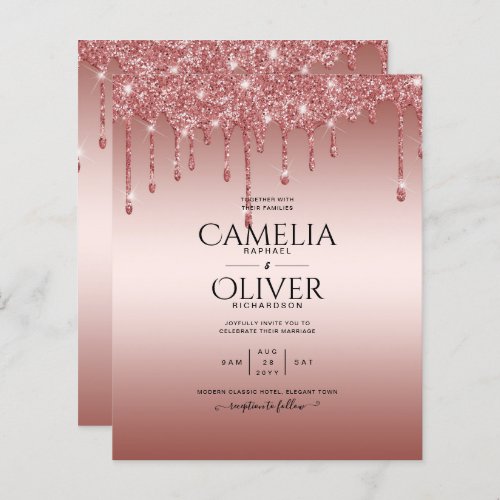 Rose Gold Dripping Glitter Modern Wedding Invite