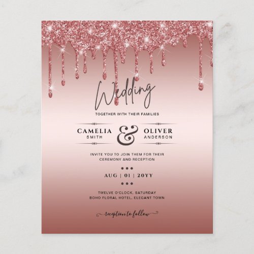 Rose Gold Dripping Glitter Modern Wedding Invite Flyer