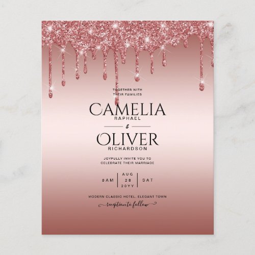 Rose Gold Dripping Glitter Modern Wedding Invite Flyer