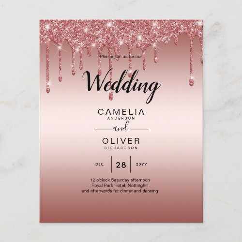 Rose Gold Dripping Glitter Modern Wedding Invite Flyer