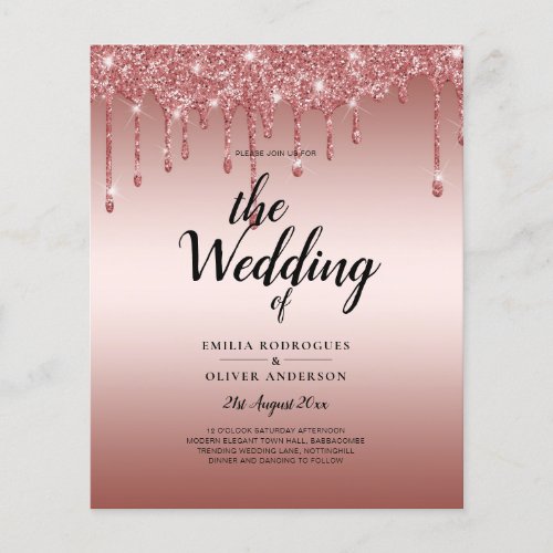 Rose Gold Dripping Glitter Modern Wedding Invite Flyer