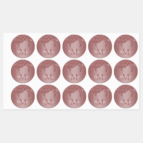 Rose Gold Dripping Glitter Monogram Labels