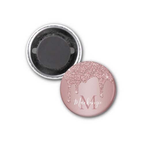 Rose Gold Dripping Glitter Monogram Magnet