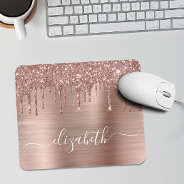 Rose Gold Dripping Glitter Monogram Mouse Pad