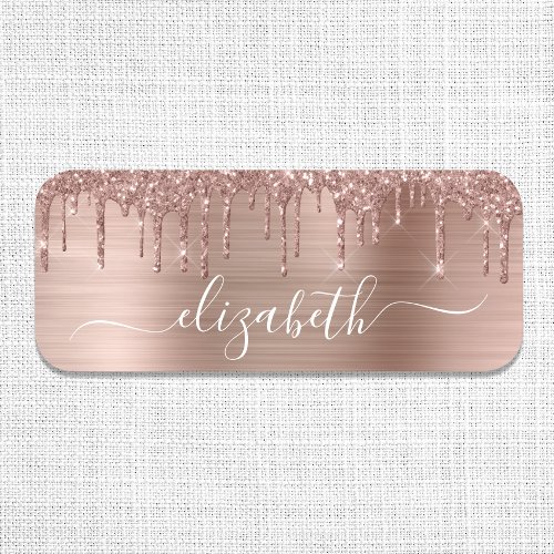 Rose Gold Dripping Glitter Name Tag