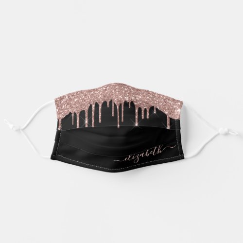 Rose Gold Dripping Glitter Personalized Black Adult Cloth Face Mask