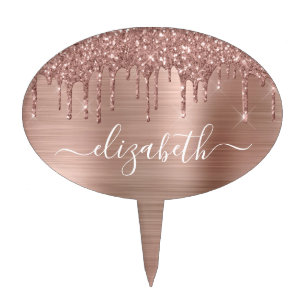 Rose Gold Dripping Glitter Personalized Cake Topper