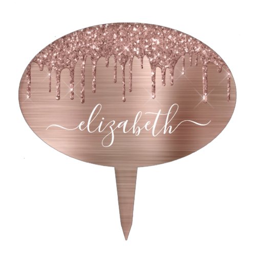 Rose Gold Dripping Glitter Personalized Cake Topper