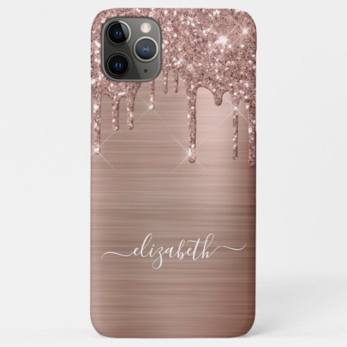 Rose Gold Dripping Glitter Personalized iPhone 11 Pro Max Case