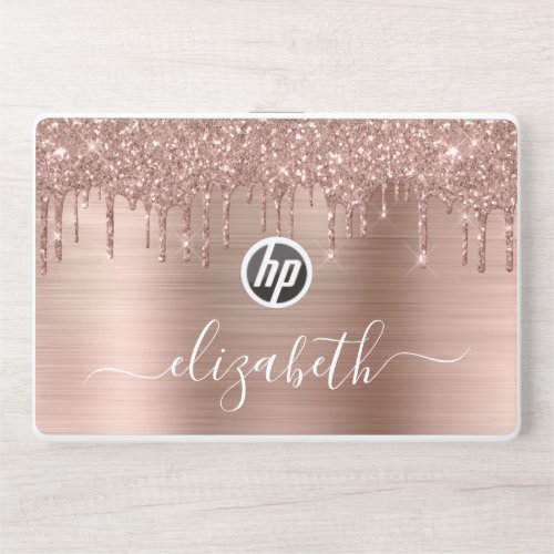 Rose Gold Dripping Glitter Personalized HP Laptop Skin
