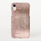 Rose Gold Dripping Glitter Personalized iPhone Case (Back)