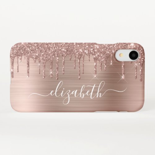 Rose Gold Dripping Glitter Personalized iPhone XR Case