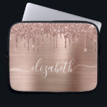 Rose Gold Dripping Glitter Personalized Laptop Sleeve<br><div class="desc">Personalized chic and girly laptop sleeve featuring rose gold faux glitter dripping down a rose gold faux metallic foil background. Monogram with your name in a stylish trendy white script with swashes.</div>