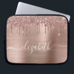 Rose Gold Dripping Glitter Personalized Laptop Sleeve<br><div class="desc">Personalized chic and girly laptop sleeve featuring rose gold faux glitter dripping down a rose gold faux metallic foil background. Monogram with your name in a stylish trendy white script with swashes.</div>