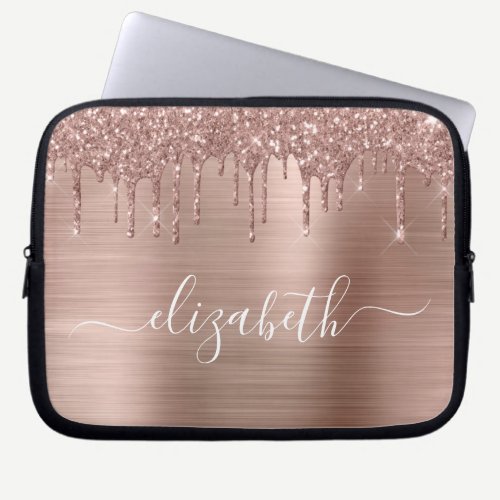 Rose Gold Dripping Glitter Personalized Laptop Sleeve