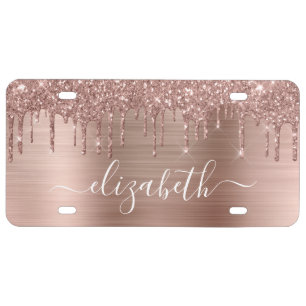 Rose Gold Dripping Glitter Personalized License Plate