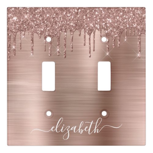 Rose Gold Dripping Glitter Personalized Light Switch Cover