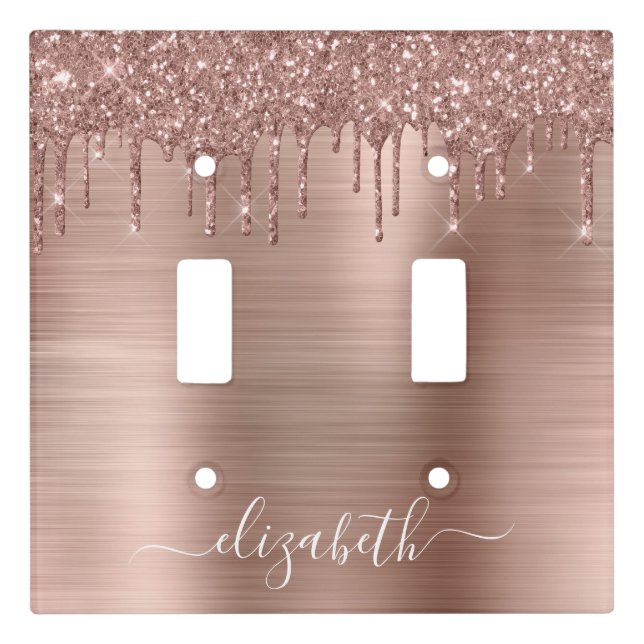 Rose Gold Dripping Glitter Personalized Light Switch Cover (Front)